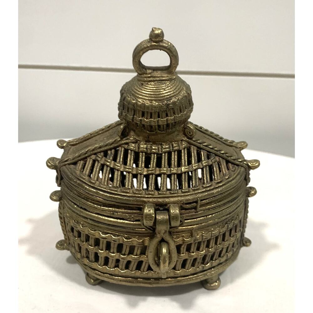 Dhokra Metal Jewelry Trinket Box Oval Shaped 4x3x5